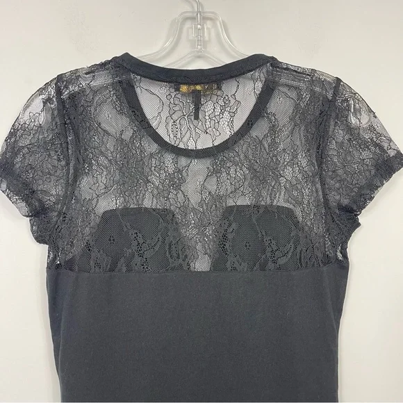 MAJE Paris Black Lace Inset Sheer Tee Shirt Top Short Sleeve Sexy 1 S Whimsigoth - Picture 10 of 12